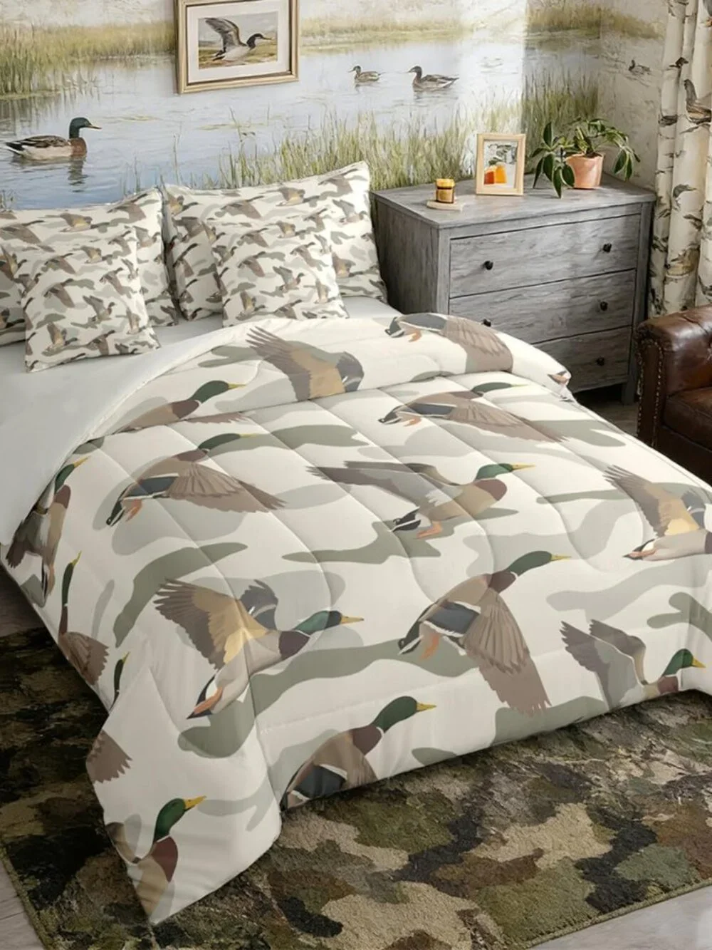 Wild Duck Camouflage Comforter Set Twin Size Kids Girls
